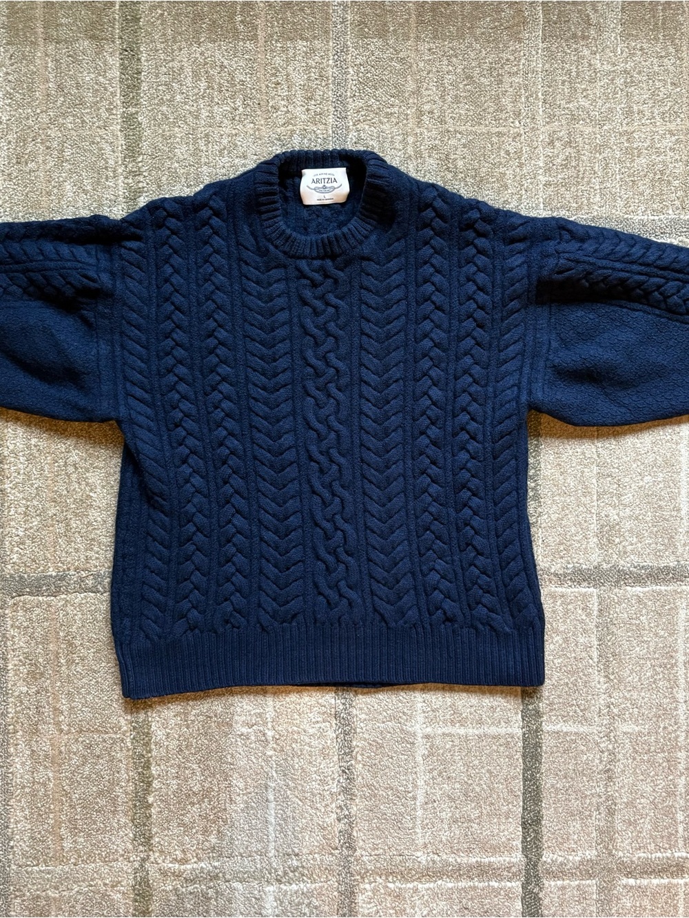 Aritzia Heritage Knit 100% Merino Wool Crew Sweater Admiral Navy Blue Large